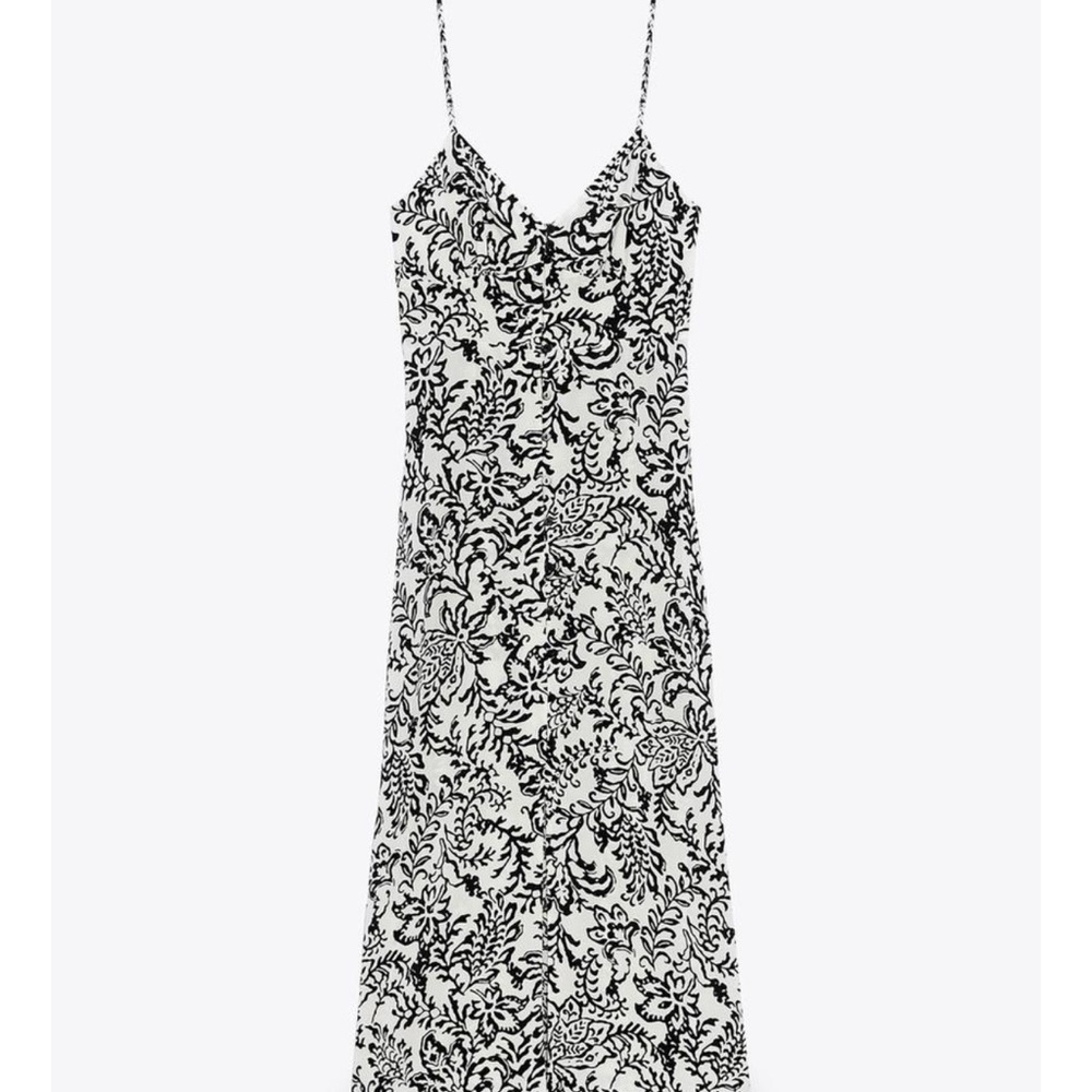 ZARA lingerie style print dress in ecru/black size Small